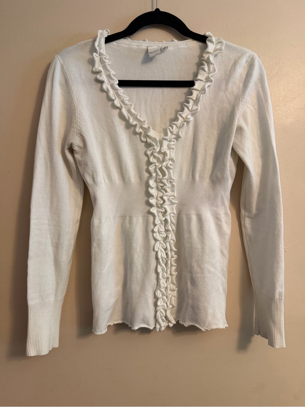VILA Cream Ruffle-Trim Knit Top